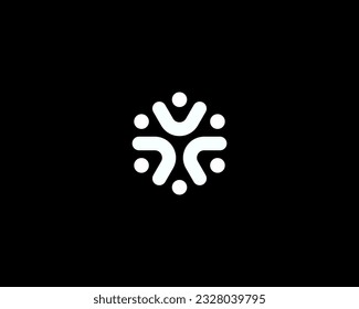 People holding hands logo. Abstract flower. Family team minimal style icon. Community coworking sign. Black and white symbol. Vector illustration.