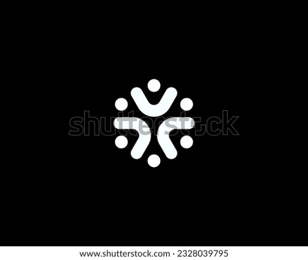 People holding hands logo. Abstract flower. Family team minimal style icon. Community coworking sign. Black and white symbol. Vector illustration.
