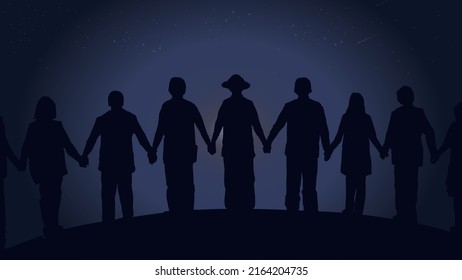 
People Holding Hands Looking In The Same Direction