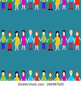 People holding hands on a blue background. Seamless.
