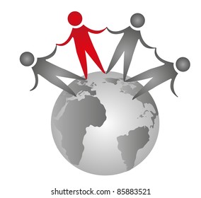 people holding hands over earth  isolated over white background. vector