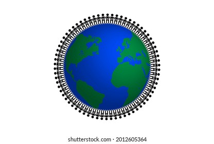 People holding hands together around the EARTH. Diverse crowd and race equality concept.