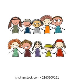 People holding hands together. Sketch for your design