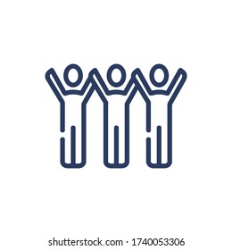 People holding hands up together thin line icon. Group, together, team isolated outline sign. Friendship and partnership concept. Vector illustration symbol element for web design and apps