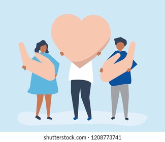 People holding heart and hand icons