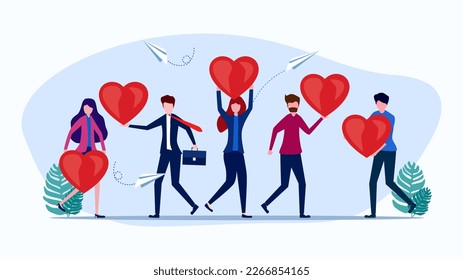 people holding hearts. Love and satisfaction of the brand. Appreciate the service. vector illustration