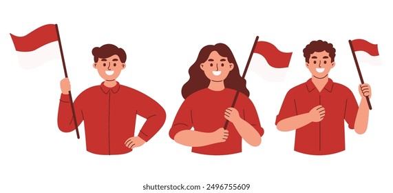 People Holding Indonesia Flag Celebrating Independence Day