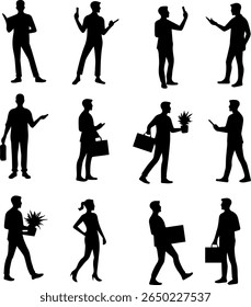 People Holding Items Silhouettes Set 12 Object Interaction Vector Icons