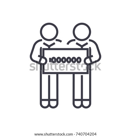 people holding large check of one million dollar linear icon, sign, symbol, vector on isolated background