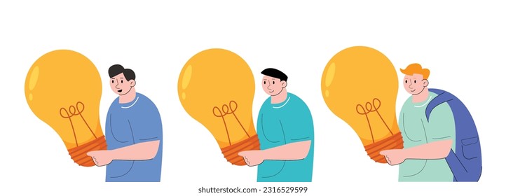 People Holding Light Bulbs Cartoon Character vector illustration