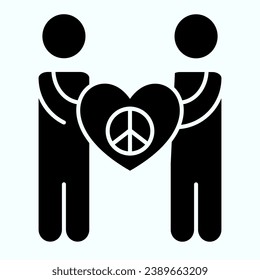 People holding love and peace symbol solid icon. Antiwar and love symbol vector illustration isolated on white. People with peace symbol on heart glyph style design, designed for web and app. Eps 10