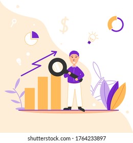 people holding a magnifying glass - marketing analysis in a flat style - illustration for landing page