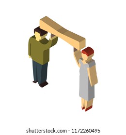 People holding message isometric left top view 3D icon