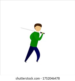 people holding on sword and lean in shoulder vector illustration