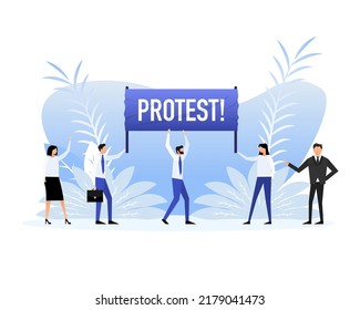 People holding a poster with text protest. Vector illustration.