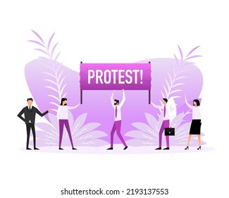 People holding a poster with text protest. Vector illustration.