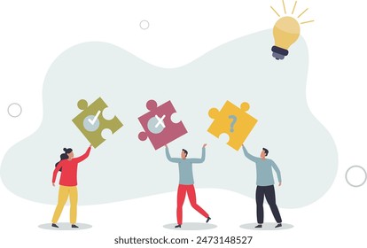 people holding puzzle and light bulb .Making decision.vector illustration.