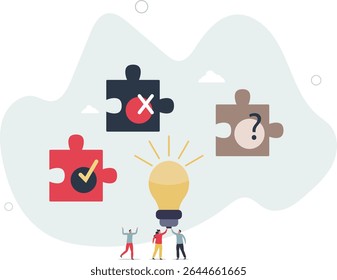 people holding puzzle and light bulb .Making decision. character life .