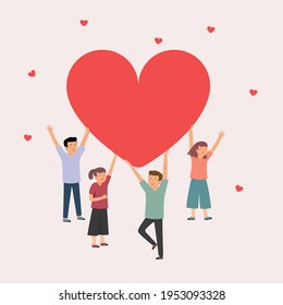 People holding red heart and happy, Sign of love.