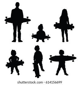 people holding skateboard vector silhouette on white background