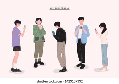 People holding a smartphone in hands. Character Illustration EPS10
