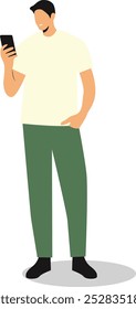 People Holding Smartphone Illustration with Casual Clothes. Isolated Vector Character