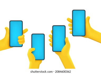 People holding smartphones. Comic 3d style vector illustration