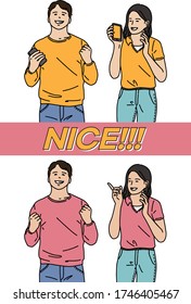People holding smartphones and smiling. saying nice!
