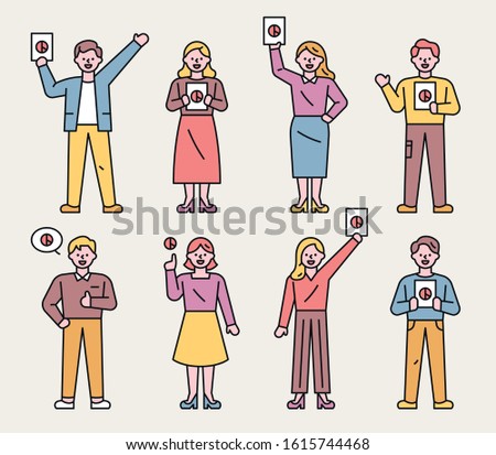 People are holding stamped ballots in their hands. flat design style minimal vector illustration.