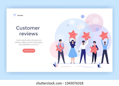 People holding stars. Customer reviews concept illustration concept illustration, perfect for web design, banner, mobile app, landing page, vector flat design