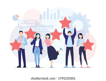 	
People holding stars. Customer reviews concept illustration concept illustration, rating, with Young and Cute Color, perfect for web design, banner, mobile app, landing page, vector flat design