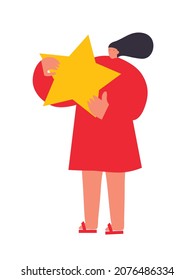 People holding stars in their hands. Consumer experience. Product review. Feedback consumer. Happy clients. Service rating. Satisfaction level. Flat cartoon vector illustration. Isolated. EPS 10.