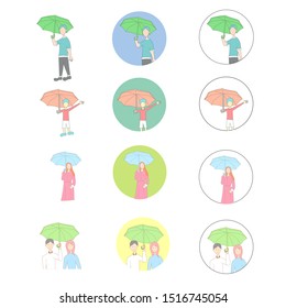 people holding umbrella, set vector illustration