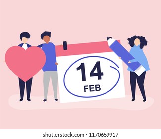 People holding Valentine&#39;s day concept icons illustration