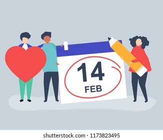 People holding Valentine&#39;s day concept icons illustration