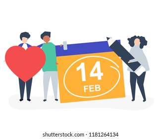 People holding Valentine&#39;s day concept icons illustration