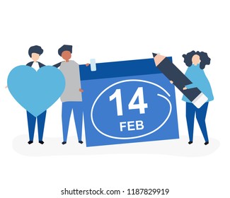 People holding Valentine&#39;s day concept icons illustration