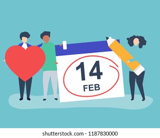 People holding Valentine&#39;s day concept icons illustration