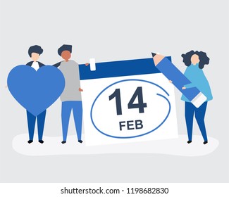 People holding Valentine&#39;s day concept icons illustration