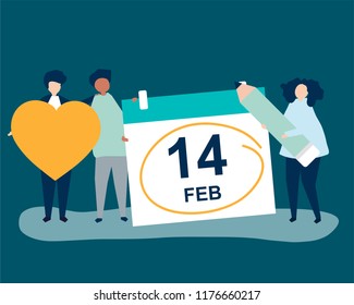 People holding Valentine's day concept icons illustration