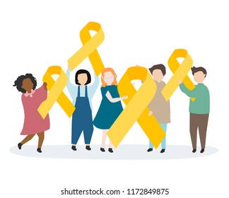 People holding yellow awareness ribbon