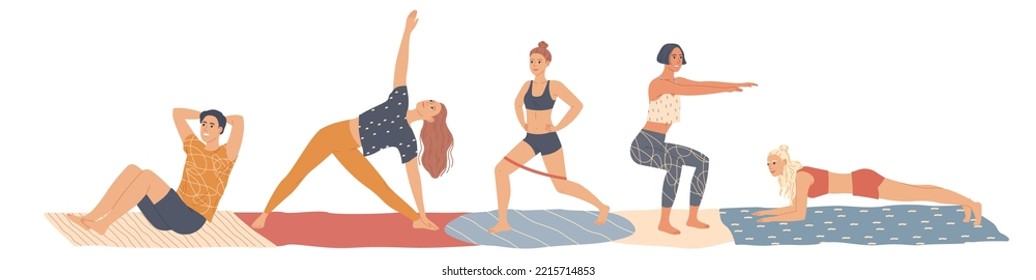 People at home are exercising. Workout, training