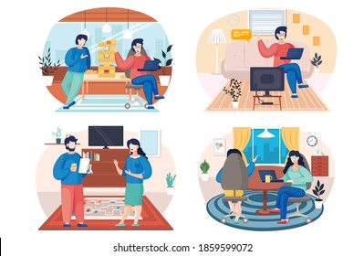 Set Family Couple Kids Children Living Stock Vector (Royalty Free ...