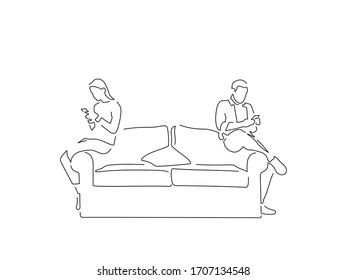 People at home isolated line drawing, vector illustration design.