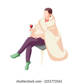 People at home on weekends isometric composition with human character on blank background vector illustration