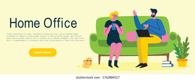 People at home in quarantine. Working at home, coworking space, concept vector modern flat style illustration