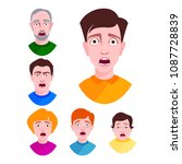People horror faces vector extremely surprised young shock portrait frightened character emotions afraid expression person with open mouth illustration.