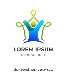 people house logo template, people and house combination logo with 3d colorful style