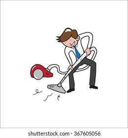 People house work man vacuum cleaning