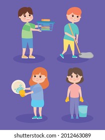 People And Household Chores Icon Set